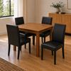 Picture of Alba / Zoe 4-Seater Dining Set, 900mm Wooden Slab Table in Chestnut Colour with Black PU Leather Chairs