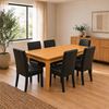 Picture of Alba / Zoe 6-Seater Dining Set, 1500mm Wooden Slab Table in Beech Colour with Black PU Leather Chairs