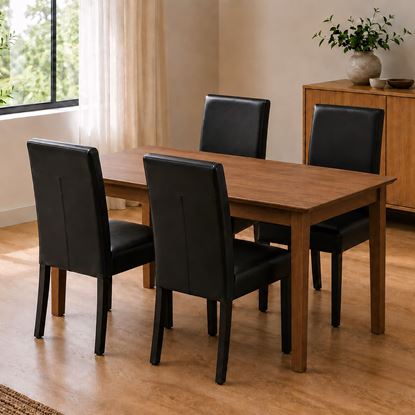 Picture of Alba / Zoe 4-Seater Dining Set – 1200mm Walnut Colour Wooden Table with 4 Black PU Leather Dining Chairs