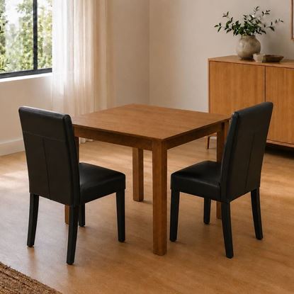 Picture of Alba / Zoe 2-Seater Dining Set – 900mm Walnut Colour Wooden Table with 2 Black PU Leather Dining Chairs