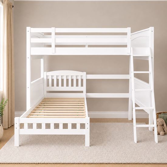 Picture of Emilia Solid Hardwood King Single Loft Bed with Single Bed Under – White