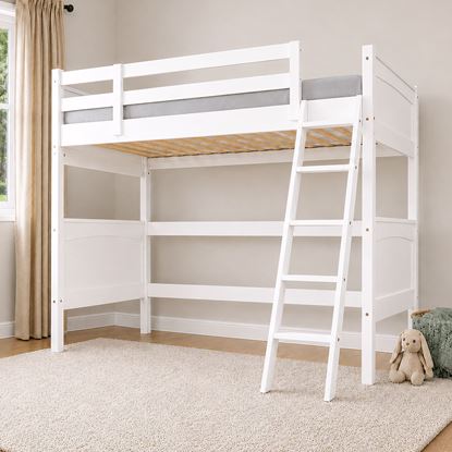 Picture of Emilia Solid Hardwood King Single Loft Bed with Mattress – White