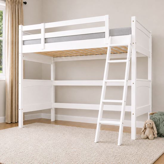 Picture of Emilia Solid Hardwood King Single Loft Bed with Mattress – White