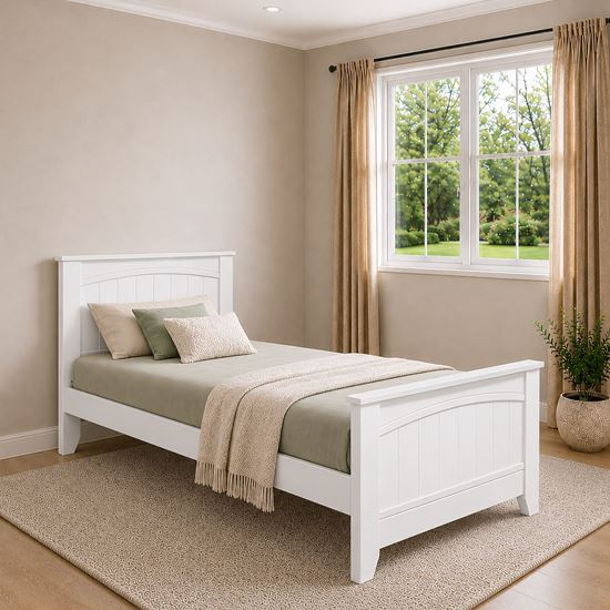 Picture of Emilia Solid Hardwood Single Bed with Pocket Spring Mattress White