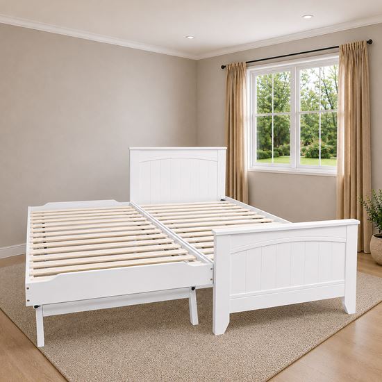 Picture of Emilia Solid Hardwood King Single Bed with Pop-Up Trundle – White