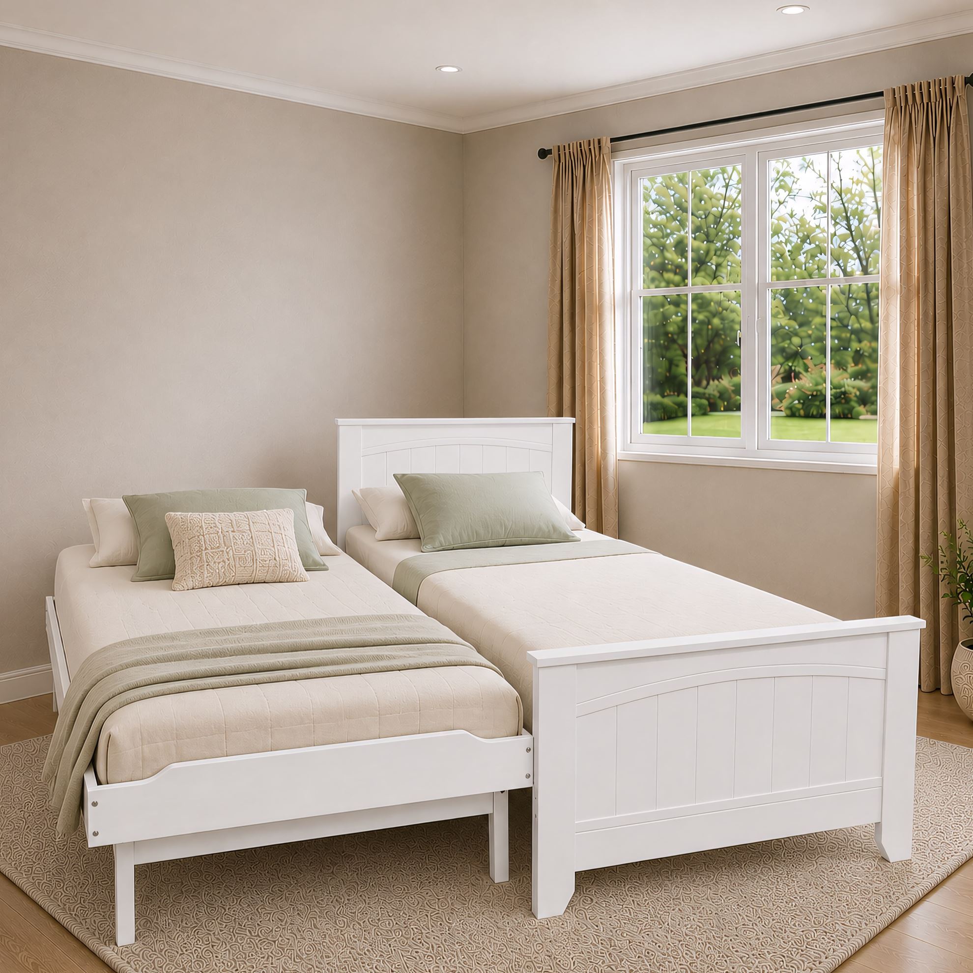 Emilia king Single Bed Pop-Up Trundle & 2 Mattresses White