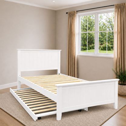 Picture of Eddie Solid Hardwood King Single Bed with Pull-Out Trundle – White
