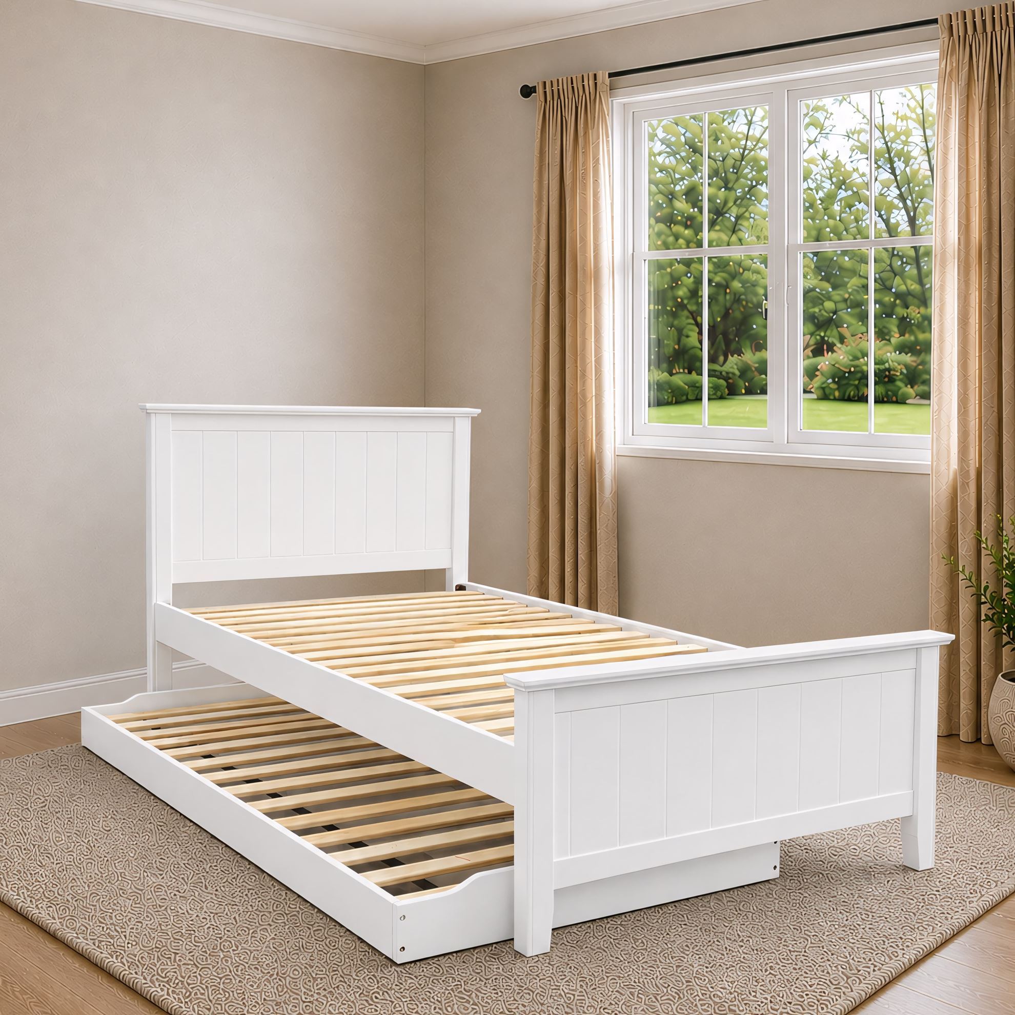Eddie Hardwood King Single Bed with Pop-Up Trundle White