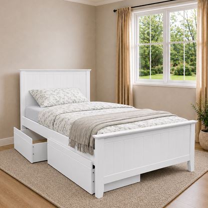 Picture of Eddie Solid Hardwood King Single Bed with Two Drawers and Pocket Spring Mattress – White