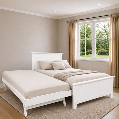 Picture of Eddie Solid Hardwood King Single Bed with Pop-Up Trundle and Two Pocket Spring Mattresses – White