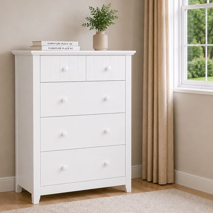 Picture of Ivy White 5-Drawer Tallboy – Wooden Knobs, Fully Assembled (65 kg)